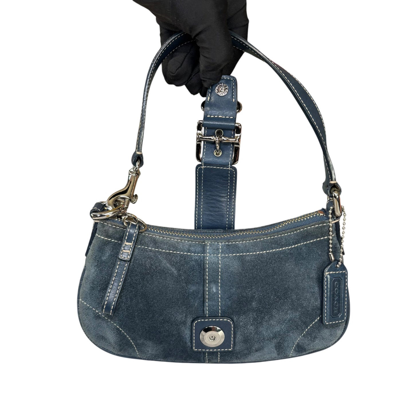 Coach Y2K Mini Soho Navy Blue Suede Buckle Shoulder Purse