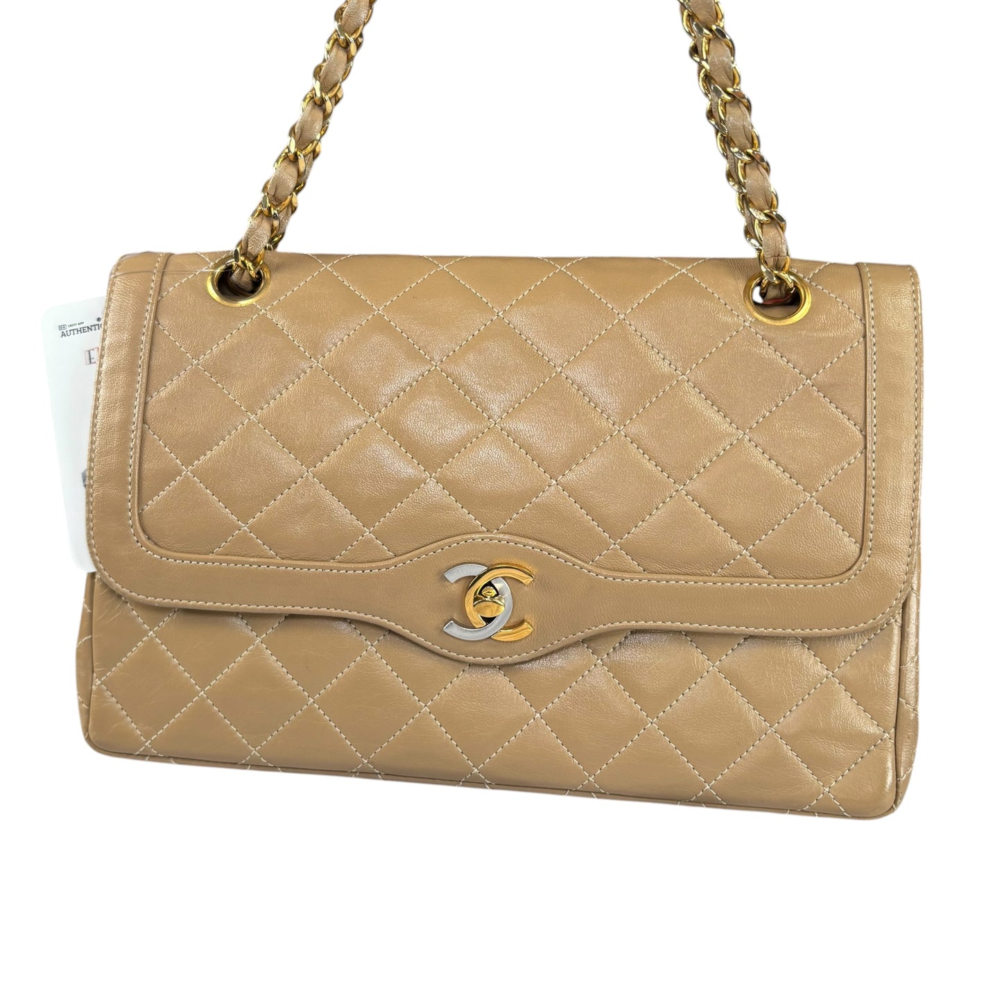 Chanel Paris Limited Beige Double Flap Quilted Lambskin Shoulder Purse
