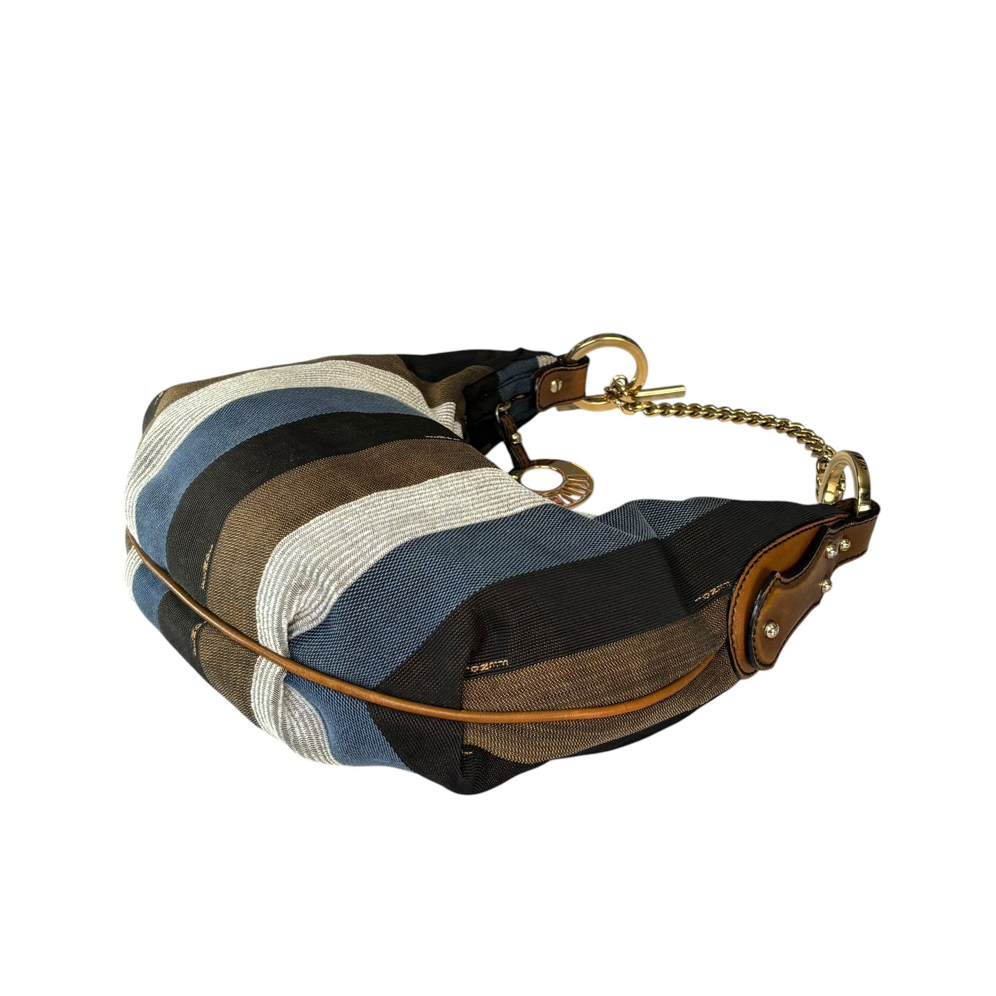 Fendi Y2K Pequin Striped Multicolor Small Blue / Brown GHW Jacquard Hobo Purse