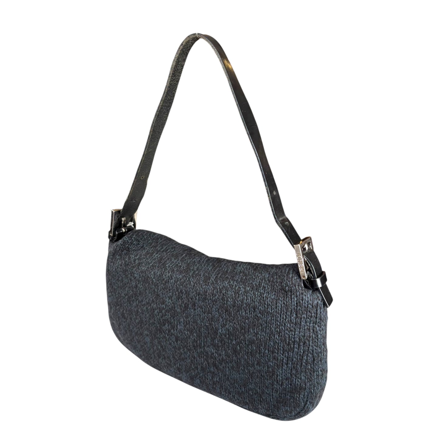 Fendi Baguette Classic Y2K Wool Cashmere Blue / Black SHW Knit Shoulder Purse