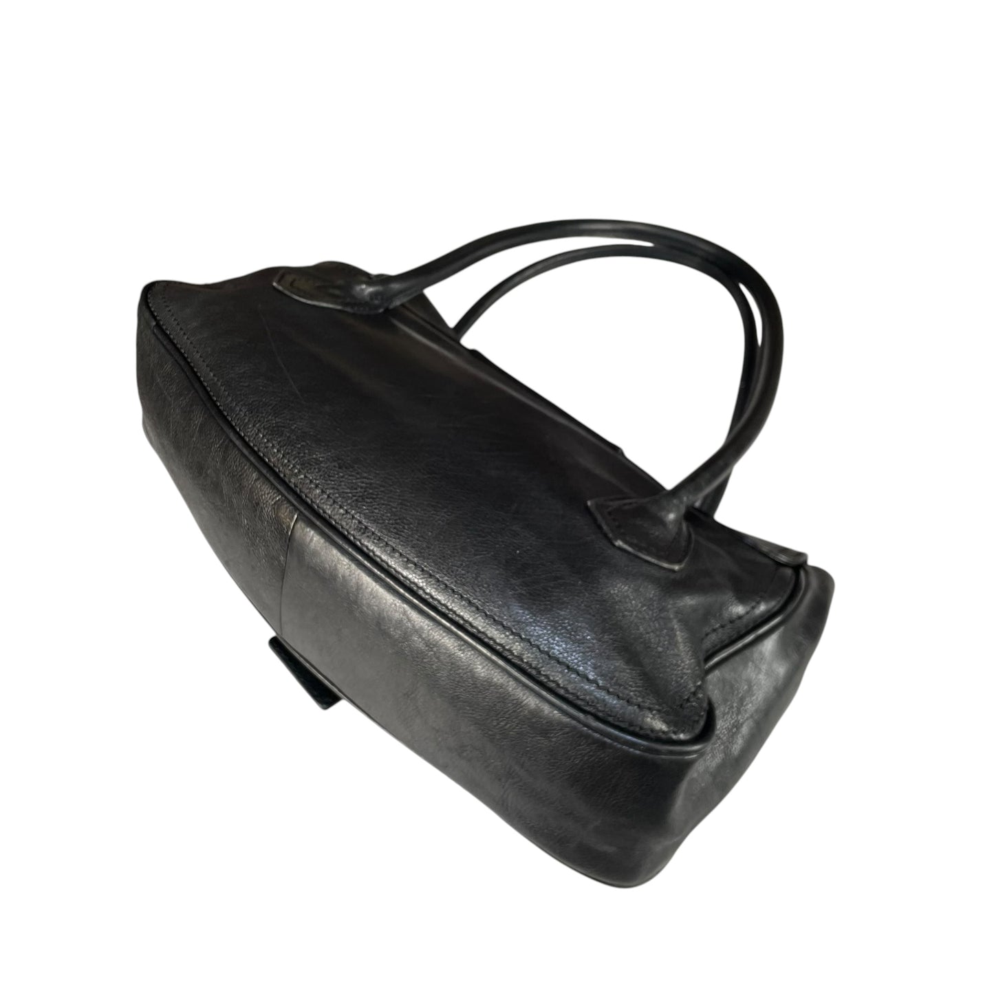 Celine Buckle Front Shoulder Black Leather Brushed Brass