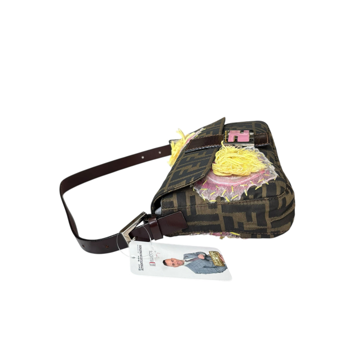 Fendi Y2K Baguette Classic Zucca Floral 3D Appliqué Purse