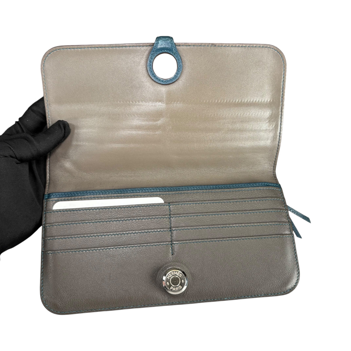 Hermes Dogon Clemence Étain & Navy Blue Palladium Long Wallet