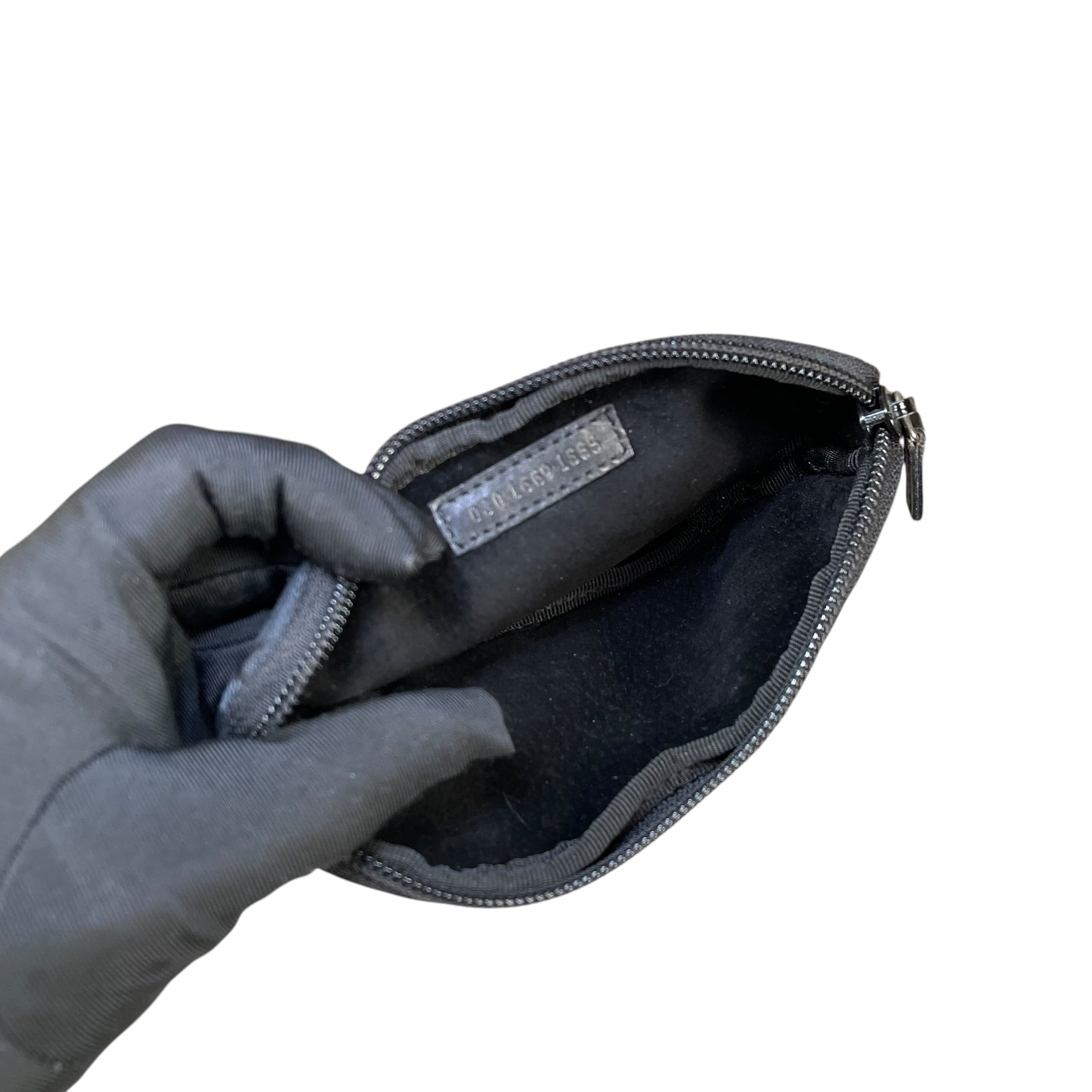 Gucci GG Black Canvas Leather Coin Card Wristlet Slim Zip Pouch