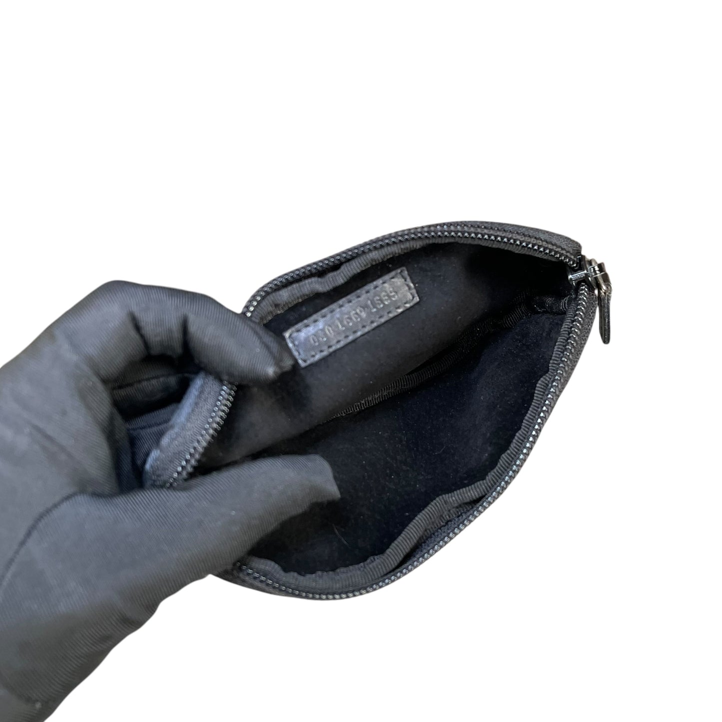Gucci GG Black Canvas Leather Coin Card Wristlet Slim Zip Pouch