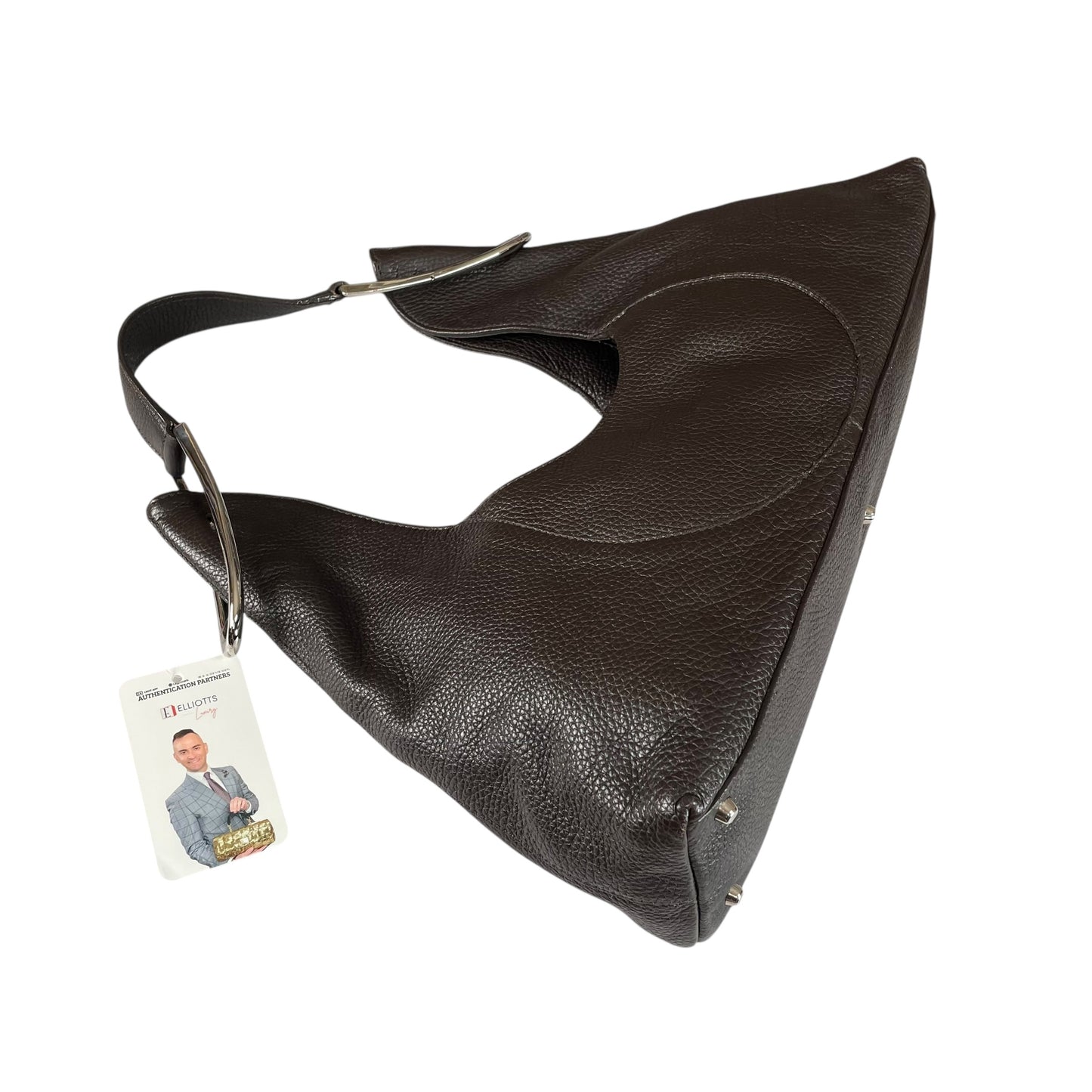 Furla Brown Pebbled Leather Hobo Bag SHW Double Sided Eyelet Deep D Shoulder Bag