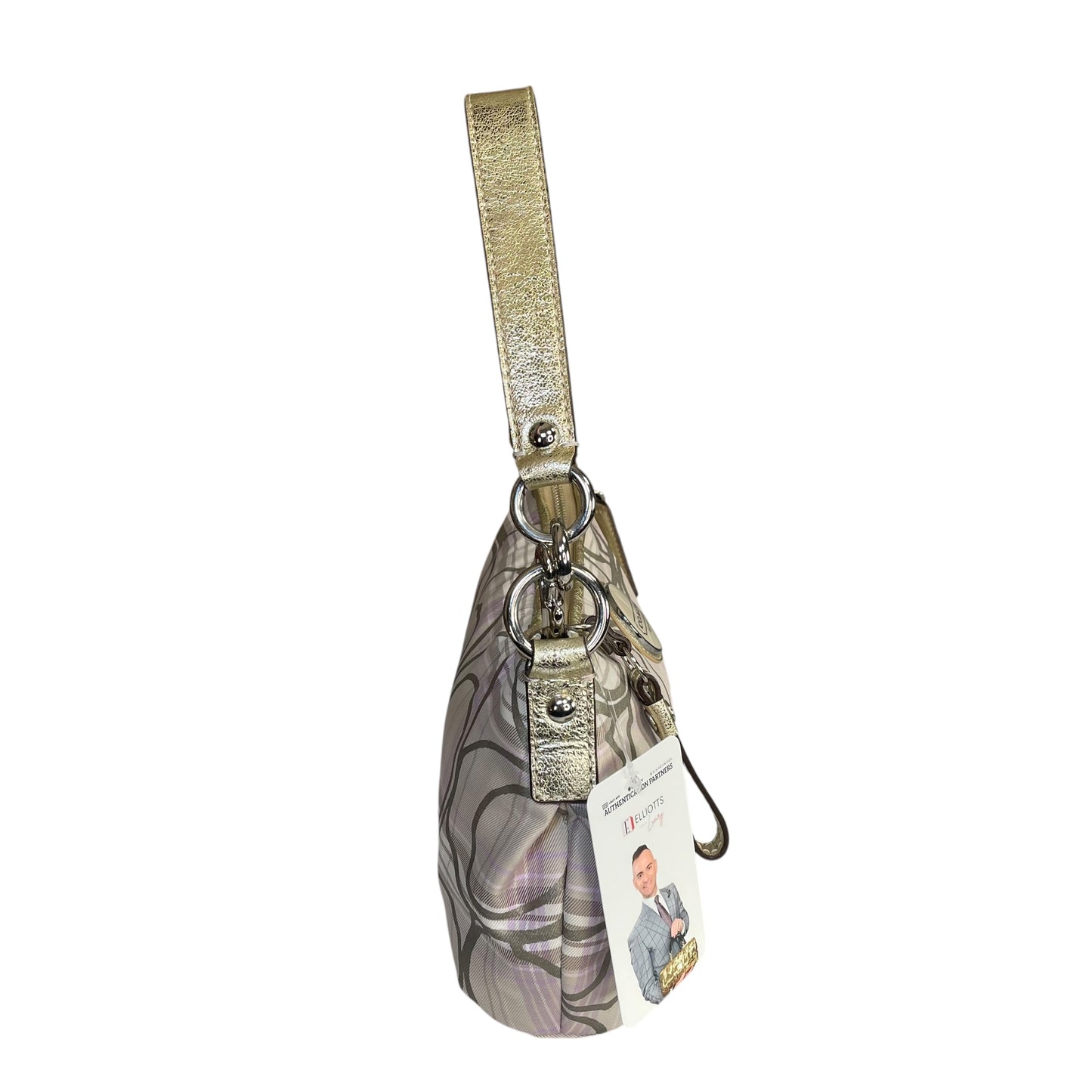 Coach Demi Tartan Plaid Nylon Bag Metallic Gray Gold Leather Shoulder Crossbody Y2K