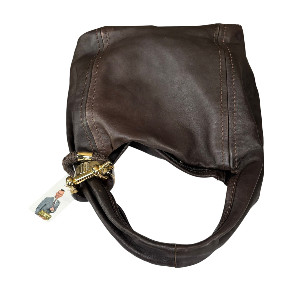 Jimmy Choo Saba Brown Leather GHW Bangle Large Hobo Shoulder Purse