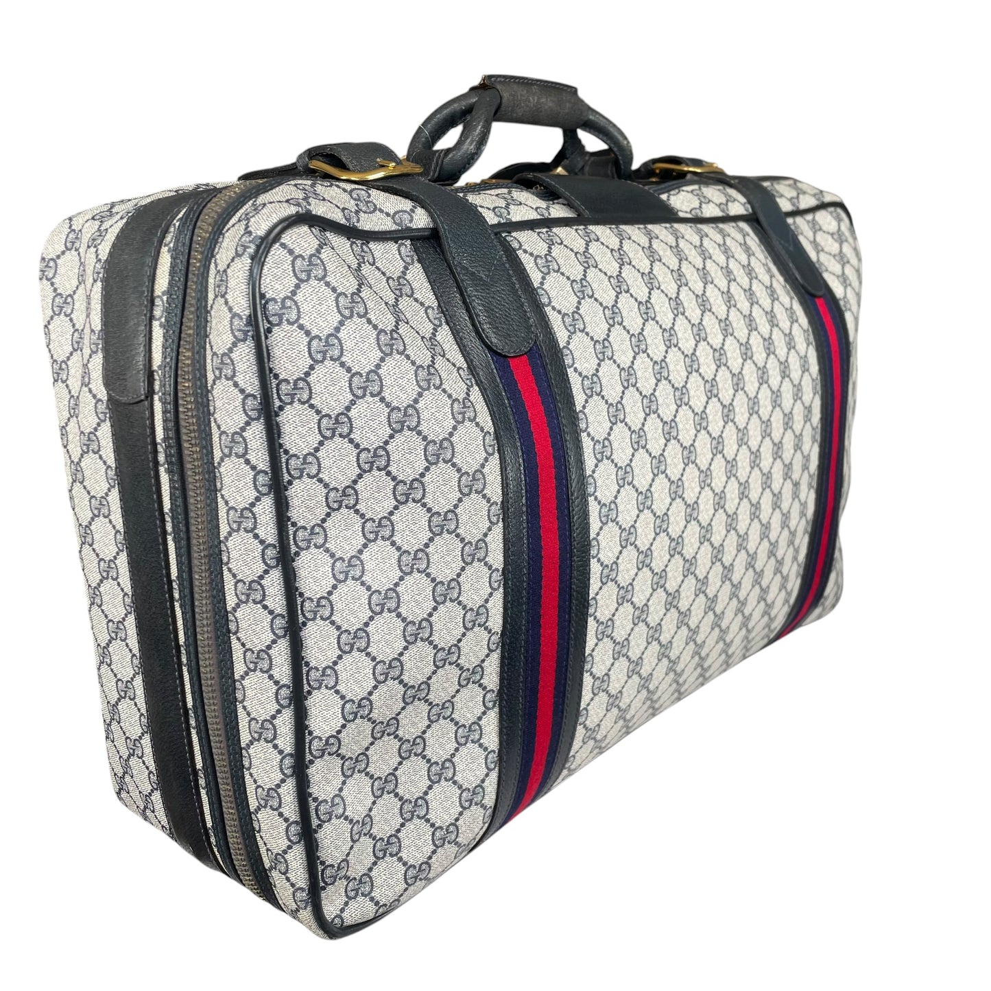 Gucci GG Supreme Navy Canvas Leather Medium Luggage Travel Case
