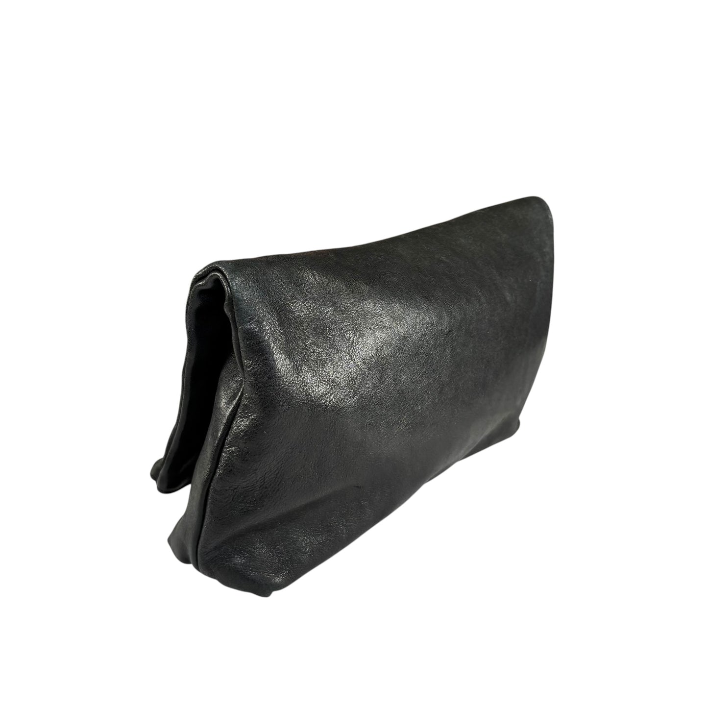 Jimmy Choo Nyla Black GHW Leather Fold-Over Zip Clutch
