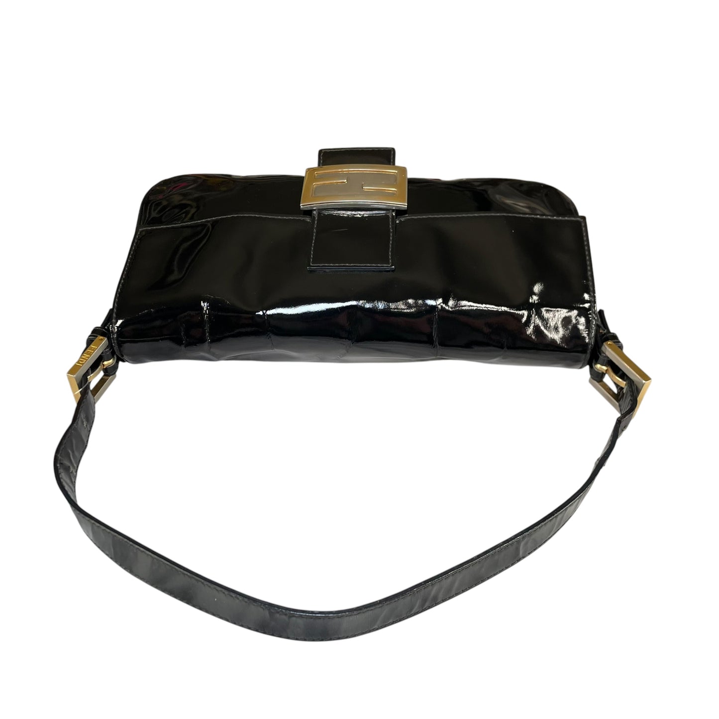 Fendi Baguette Black Patent Leather Two Tone HW Shoulder Purse