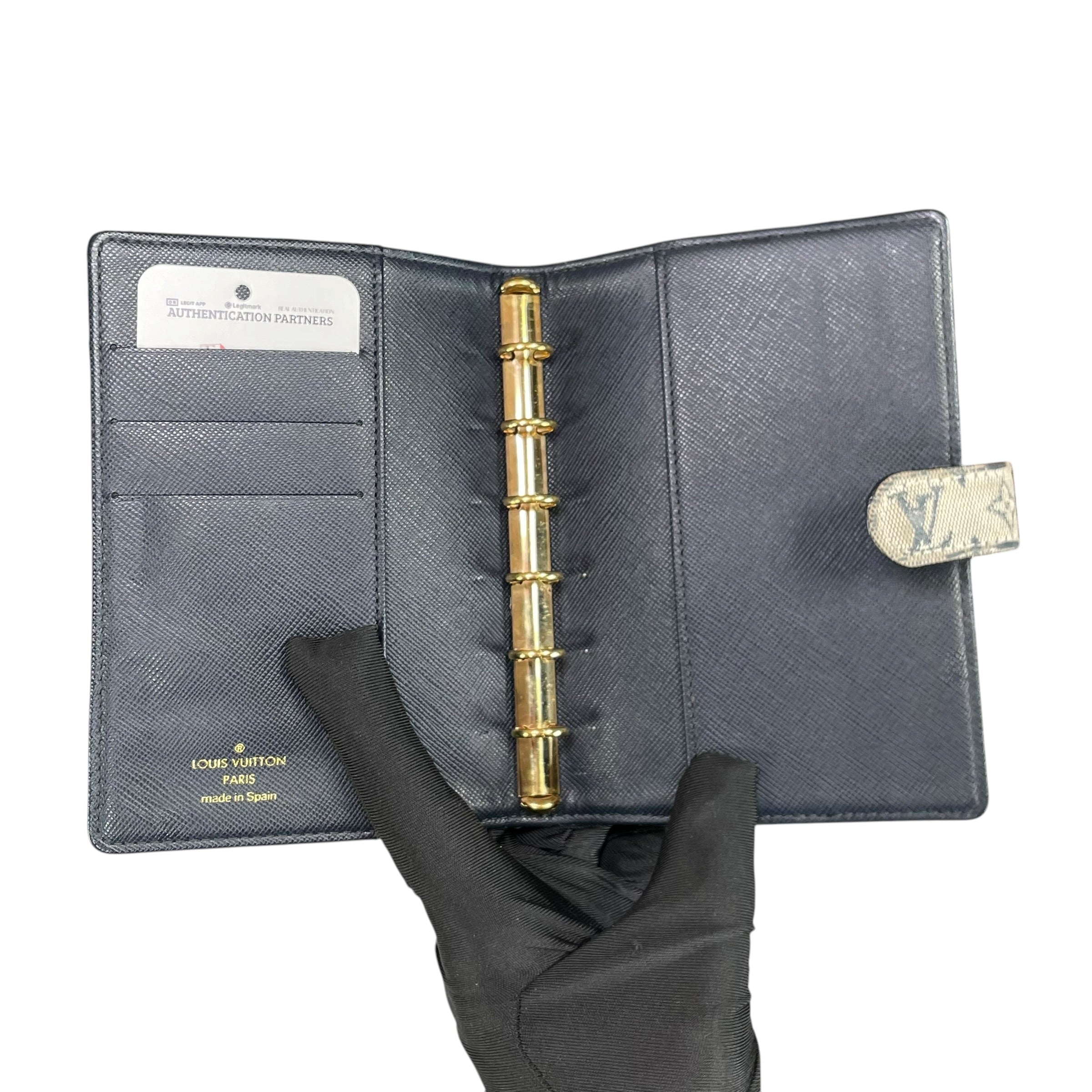 Louis Vuitton Mini Lin Agenda PM Navy Blue Canvas Small Ring