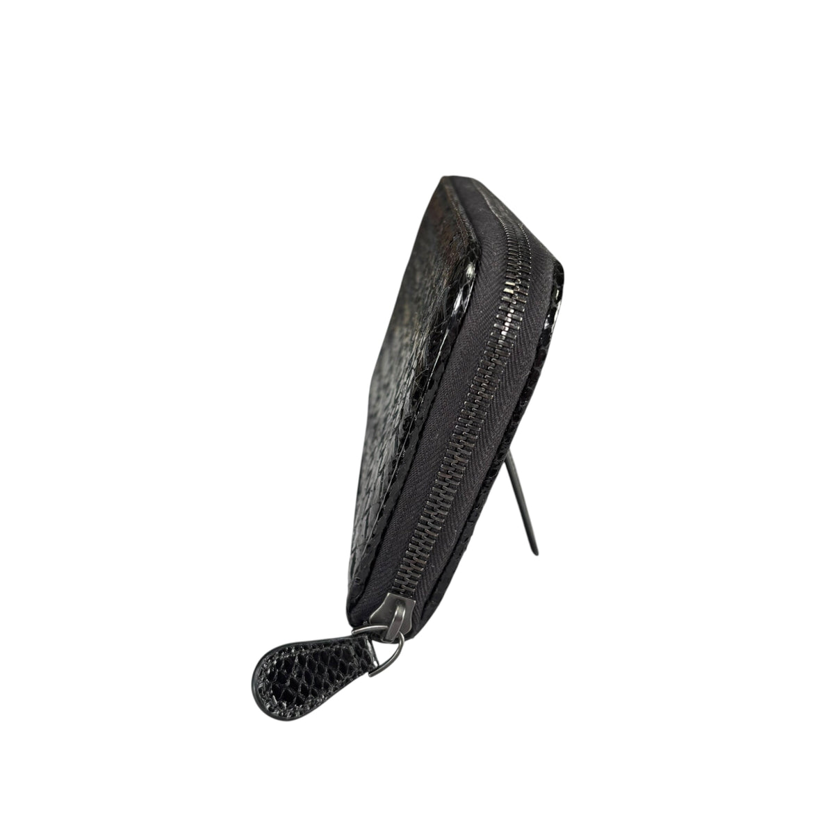 Bottega Veneta Black Python Embossed Patent Leather Long Zip Around Wallet
