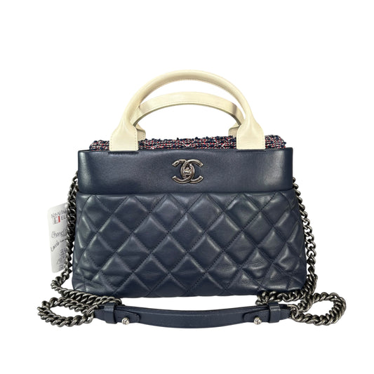 Chanel CC Portobello Navy / White Lambskin Top Handle 2 Way Purse