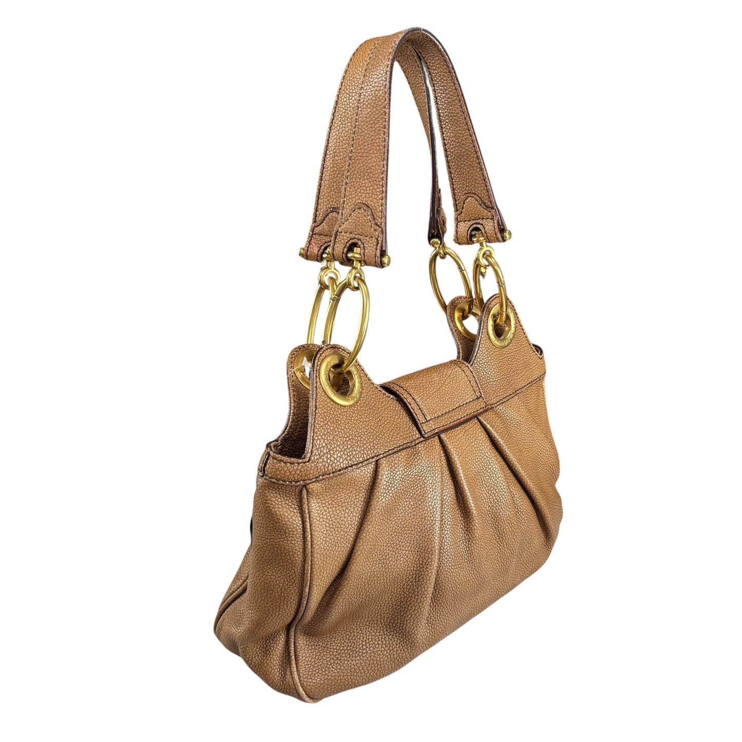 Dolce & Gabbana Golden Brown Pebbled Leather GHW Distressed Shoulder Hobo