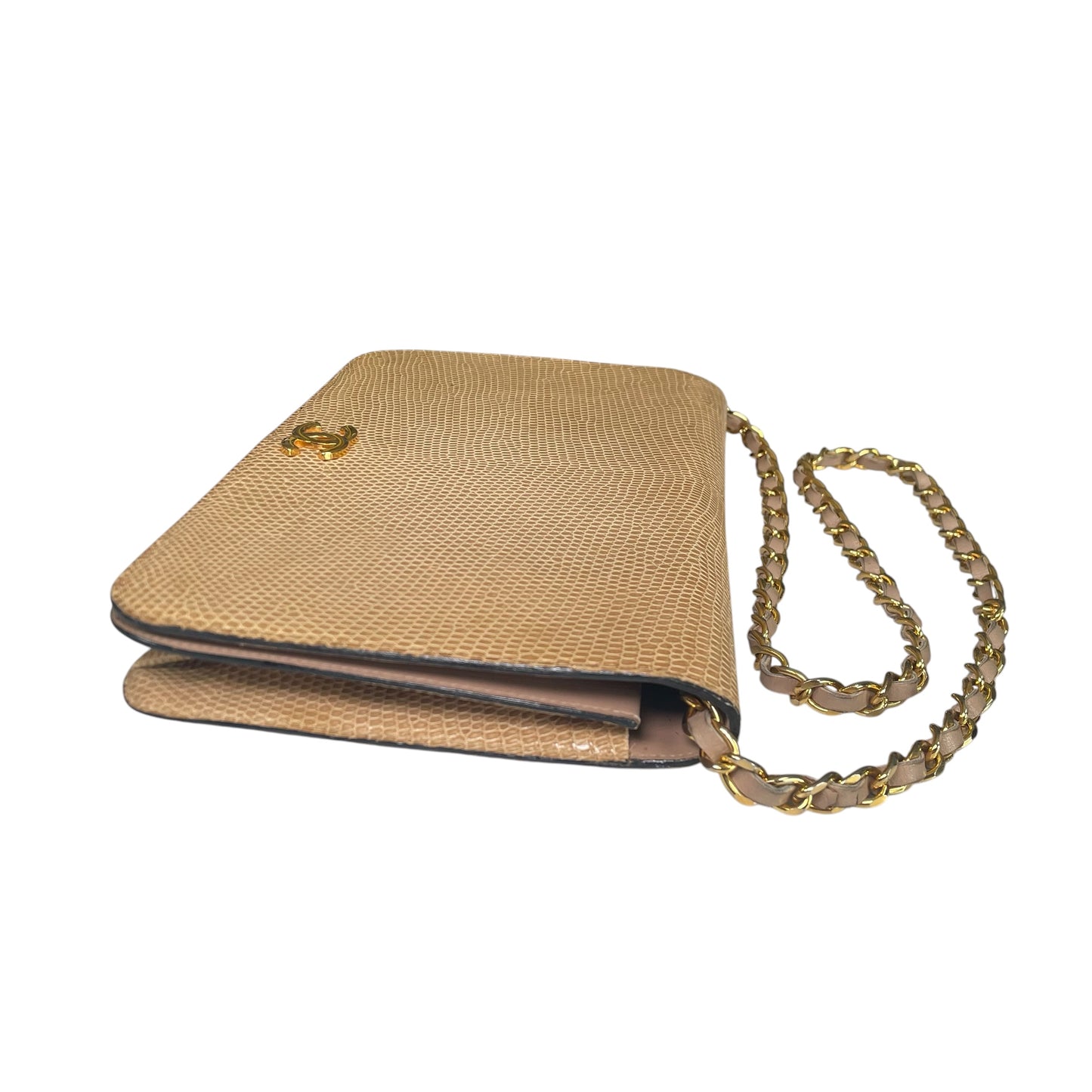 Chanel CC Exotic Lizard Single Flap 24K Plated Lambskin Push Lock Purse