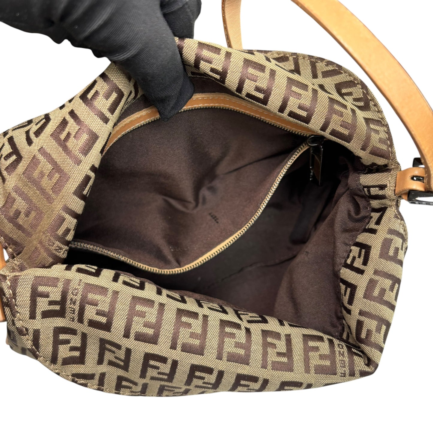 Fendi Y2K Slim Mama Baguette Tan Gunmetal Purse