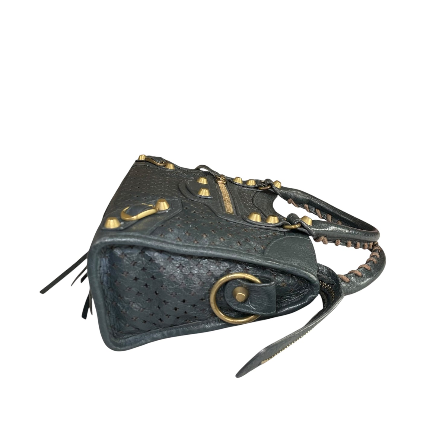 Balenciaga Motorcross Mini City Leather Perforated Anthracite Grey Bag