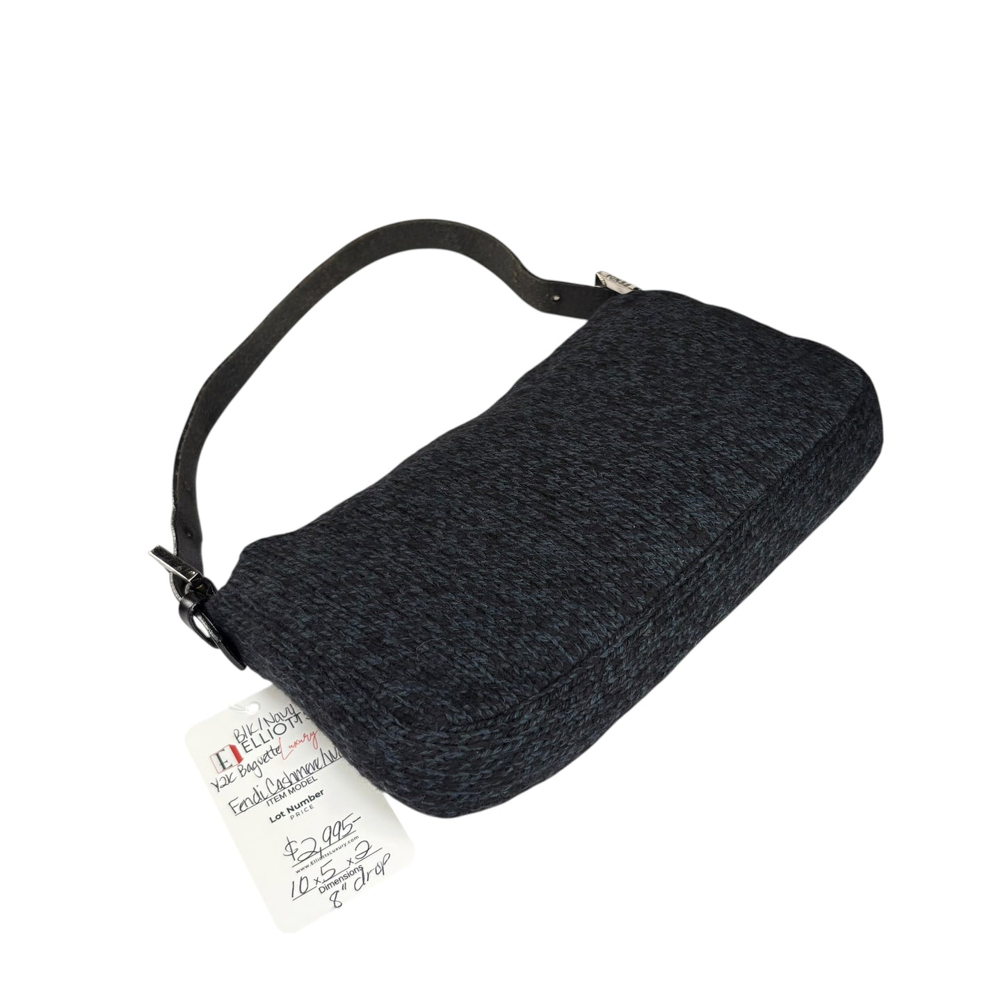 Fendi Baguette Classic Y2K Wool Cashmere Blue / Black SHW Knit Shoulder Purse