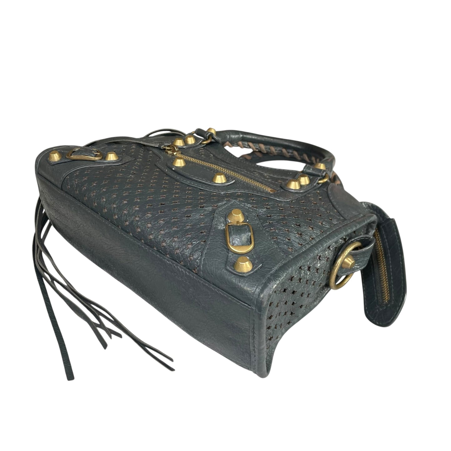 Balenciaga Motorcross Mini City Leather Perforated Anthracite Grey Bag