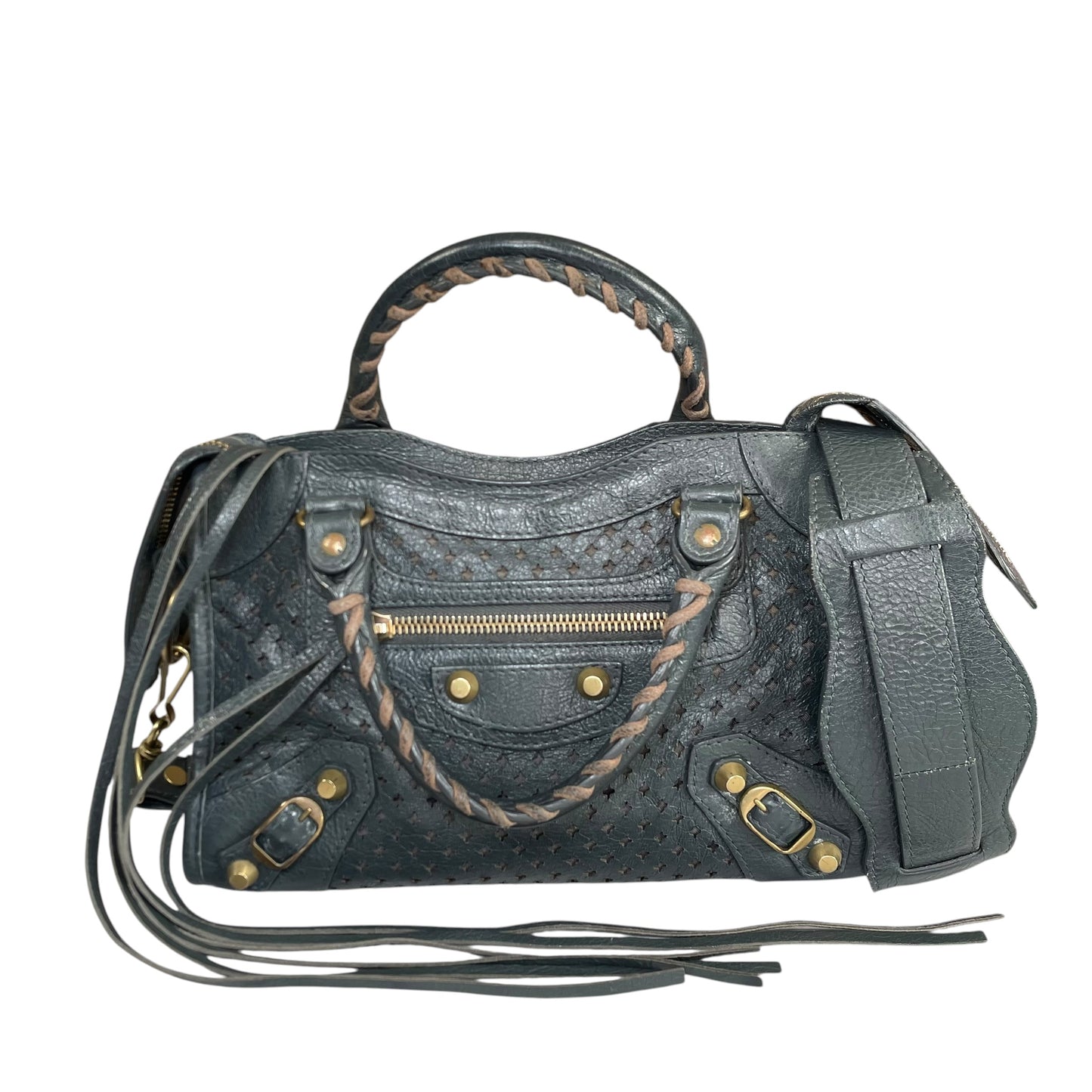 Balenciaga Motorcross Mini City Leather Perforated Anthracite Grey Bag
