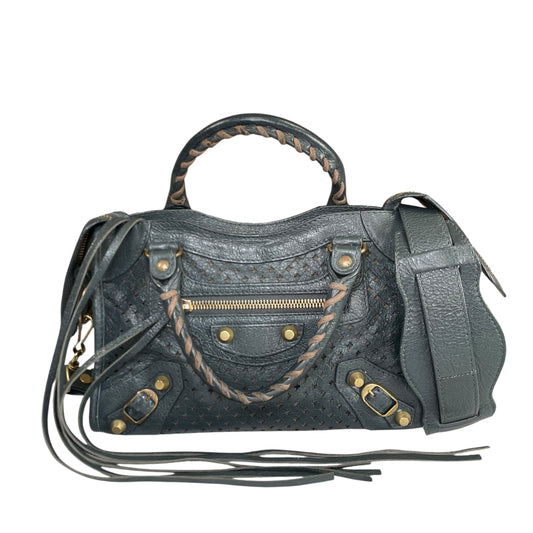 Balenciaga Motorcross Mini City Leather Perforated Anthracite Grey Bag