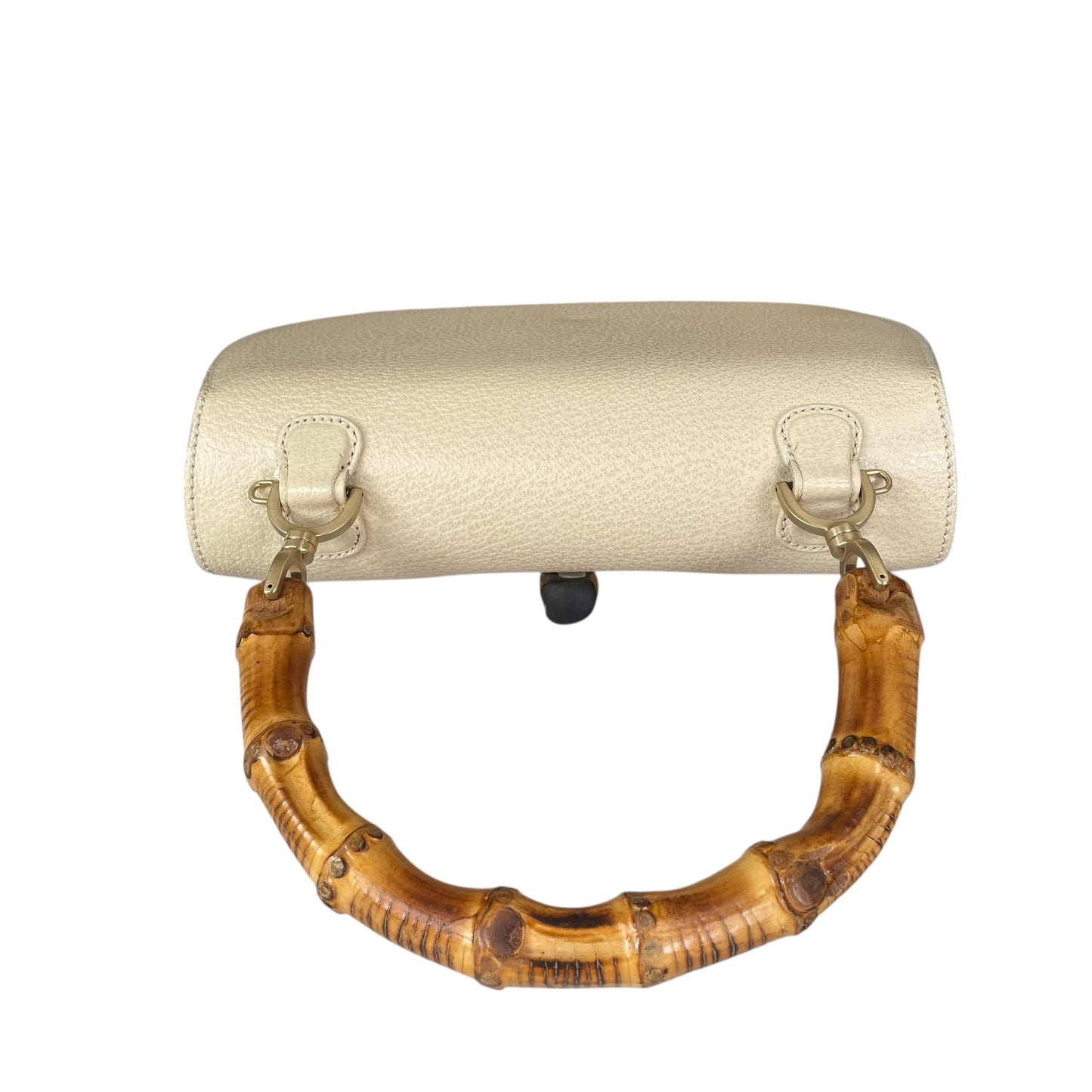 Gucci 1947 Bamboo Bone White Bamboo Turn-Lock Top Handle Flap Purse