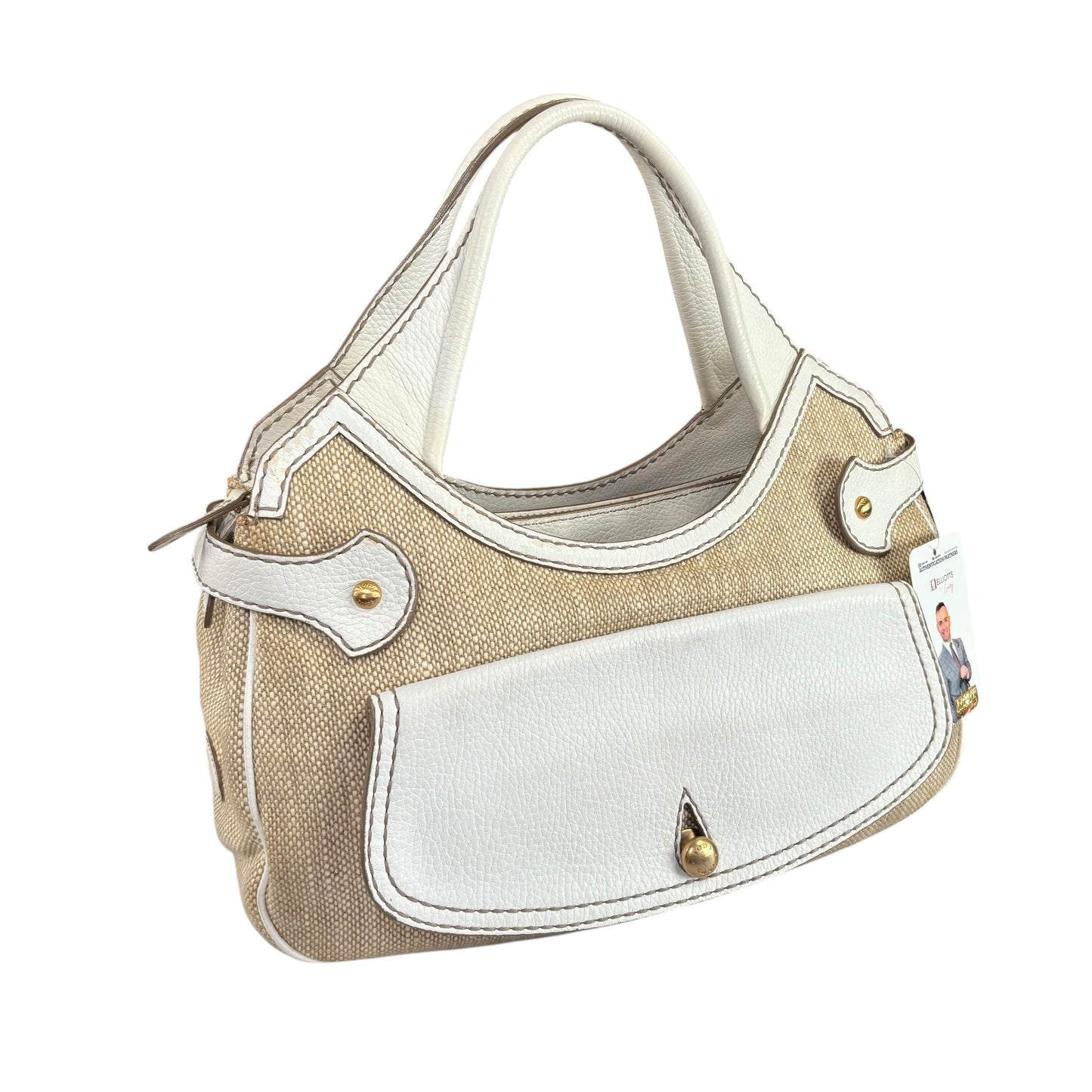 Tod’s Decoupage Canvas Chalk & Tan Leather Shoulder Purse