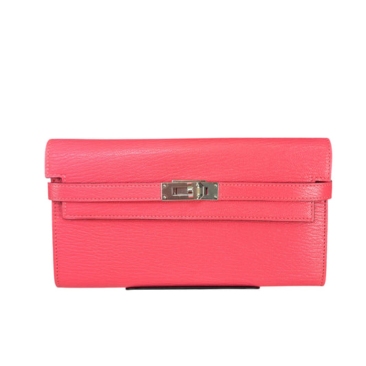 Hermes Kelly Coral Pallidum Turn-Lock Goat Long Wallet