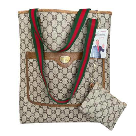 Gucci Plus GG Leather & Canvas Sherry Line Tote w/Mini Gucci Plus Zip. Pouch