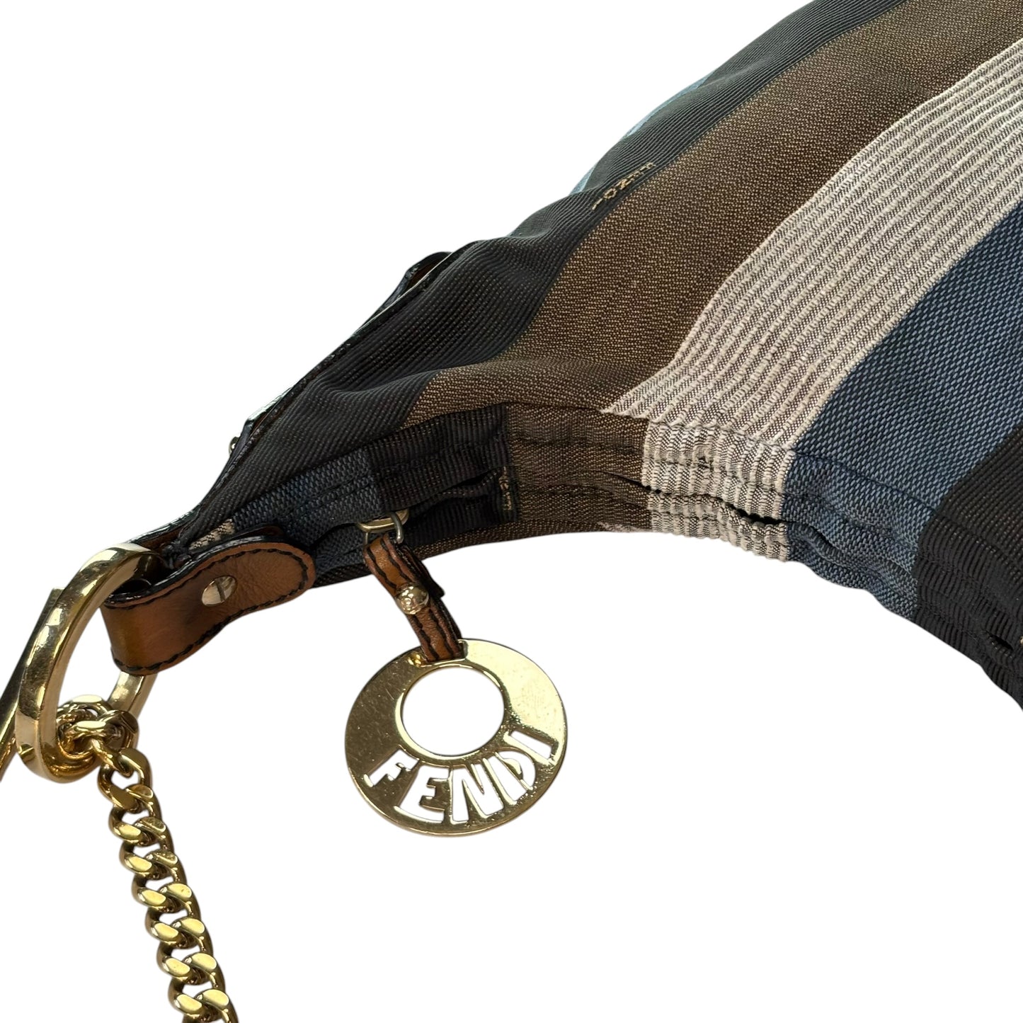 Fendi Y2K Pequin Striped Multicolor Small Blue / Brown GHW Jacquard Hobo Purse