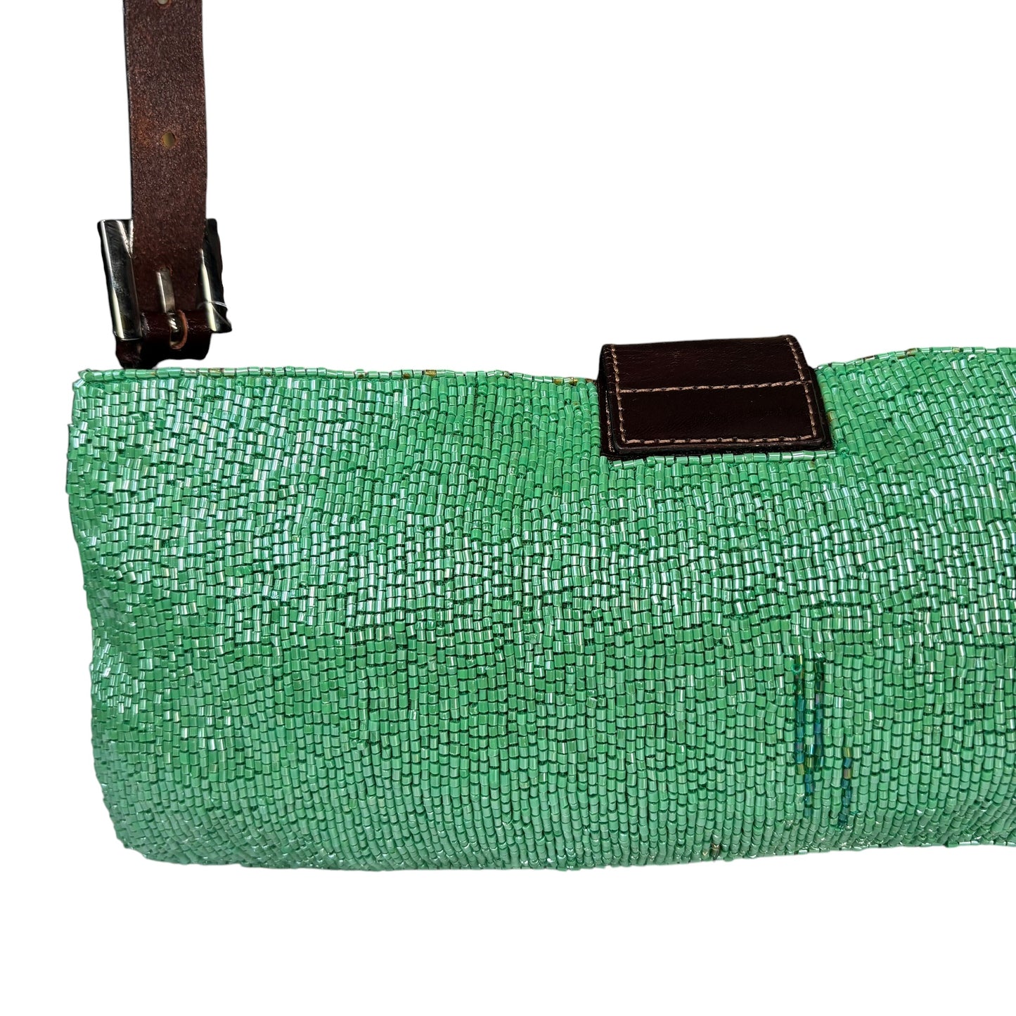 Fendi Y2K Slim Baguette Green Beaded Shoulder Purse