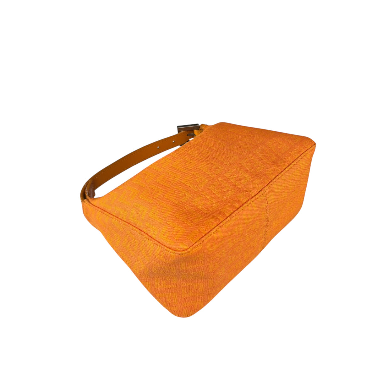 Fendi Y2K Mini Orange Brushed Nickel HW Canvas Zip Pouchette