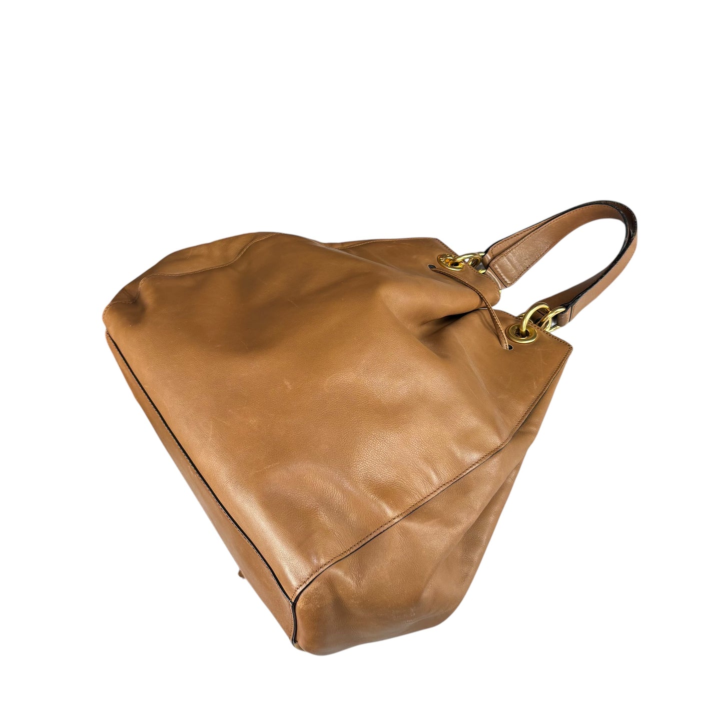 Celine Gold Brown Leather GHW Pouch Drawstring Bucket Hobo Bag