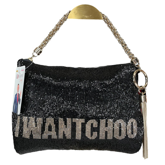 Jimmy Choo Callie I WANT CHOO Limited GHW Shoulder Black Beaded Clutch Purse