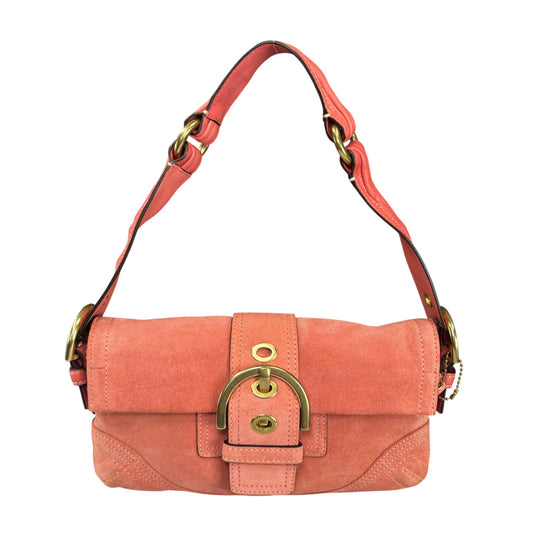 Coach Y2K SoHo Coral Suede Brass Buckle Baguette Shoulder Purse