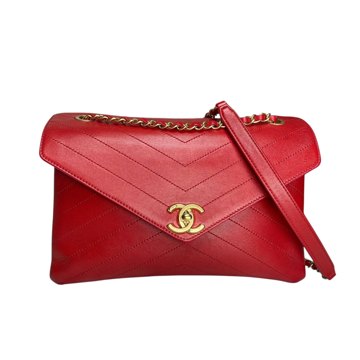 Chanel Paris–Seoul Chevron Envelope Leather Flap Bag – Red – Medium