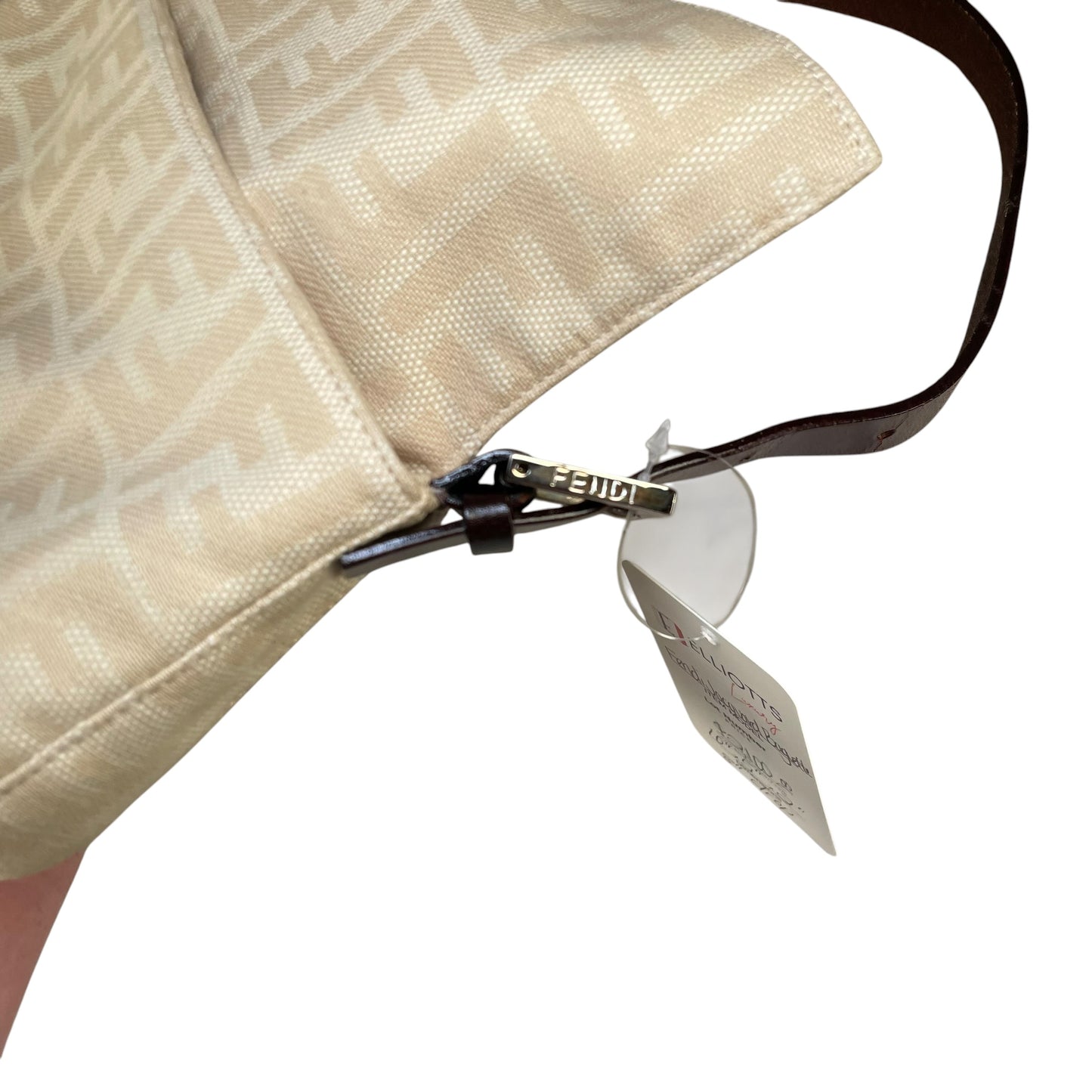 Fendi Baguette Y2K Zucca Monogram Cream Brown Fabric Leather Shoulder Purse