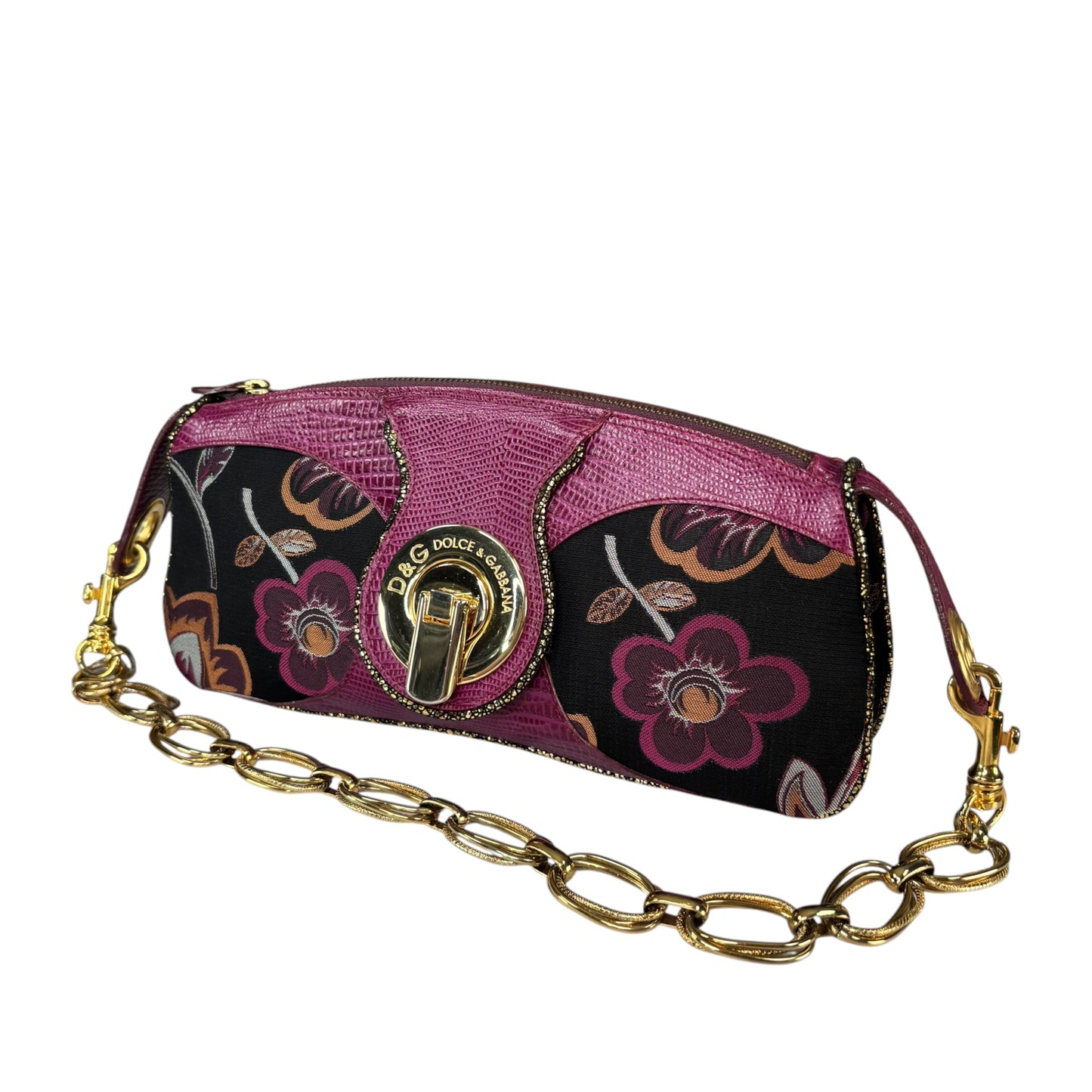 D & G Dolce & Gabbana Y2K Purple Floral Shoulder Chain Purse