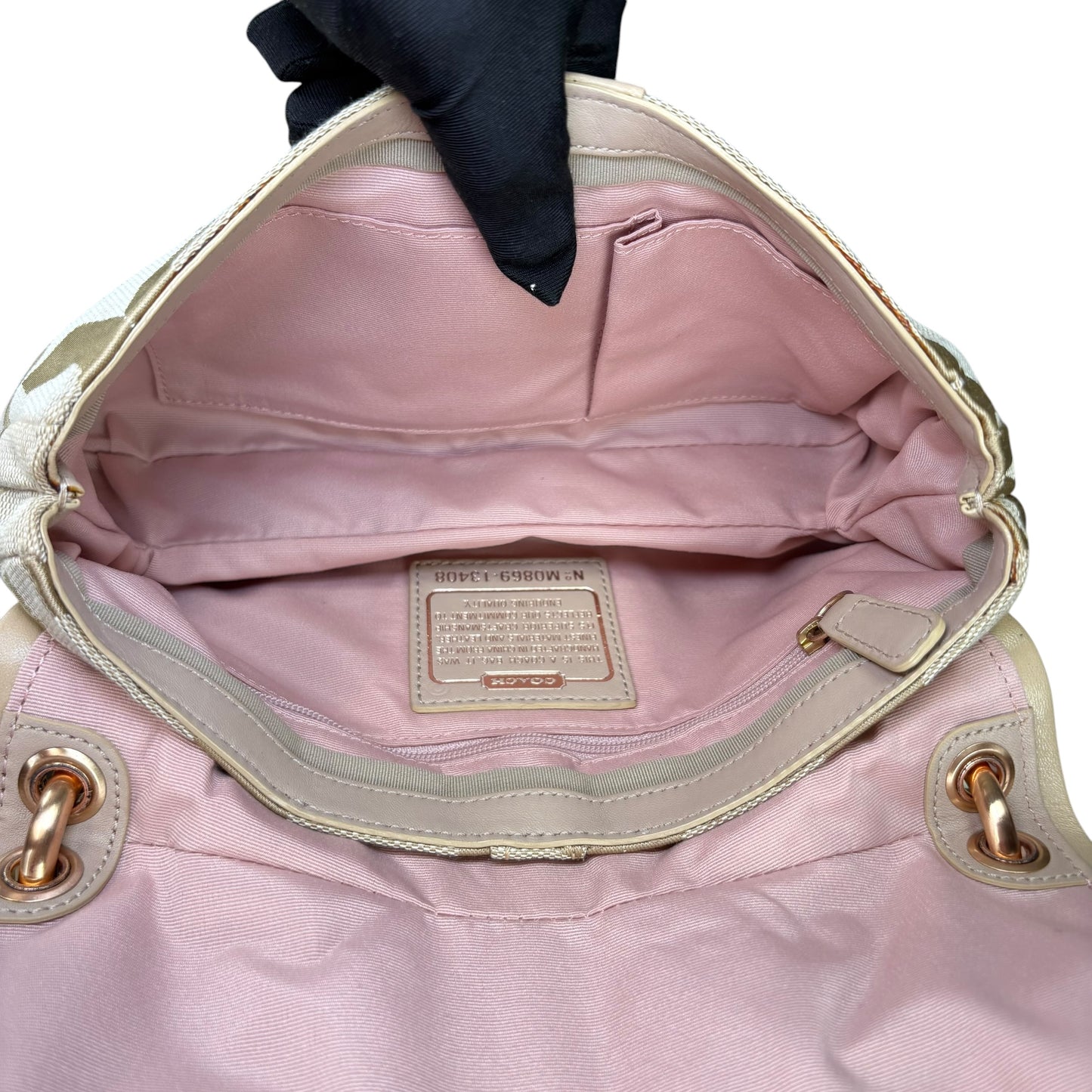 Coach Y2K Parker Beige Turn-Lock Snap Canvas Leather Shoulder Purse