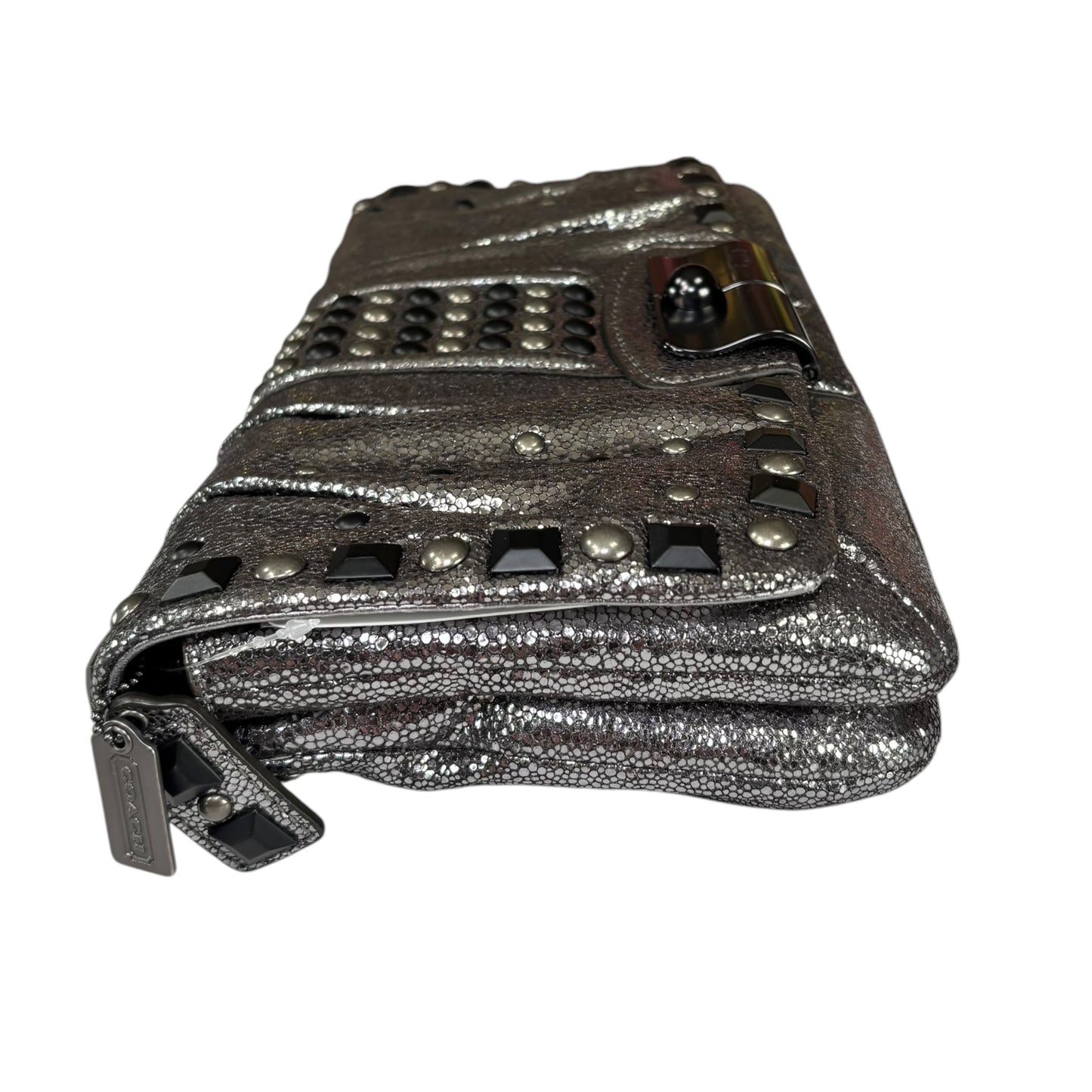 Coach Metallic Studded Gunmetal XL Kristian Leather Clutch