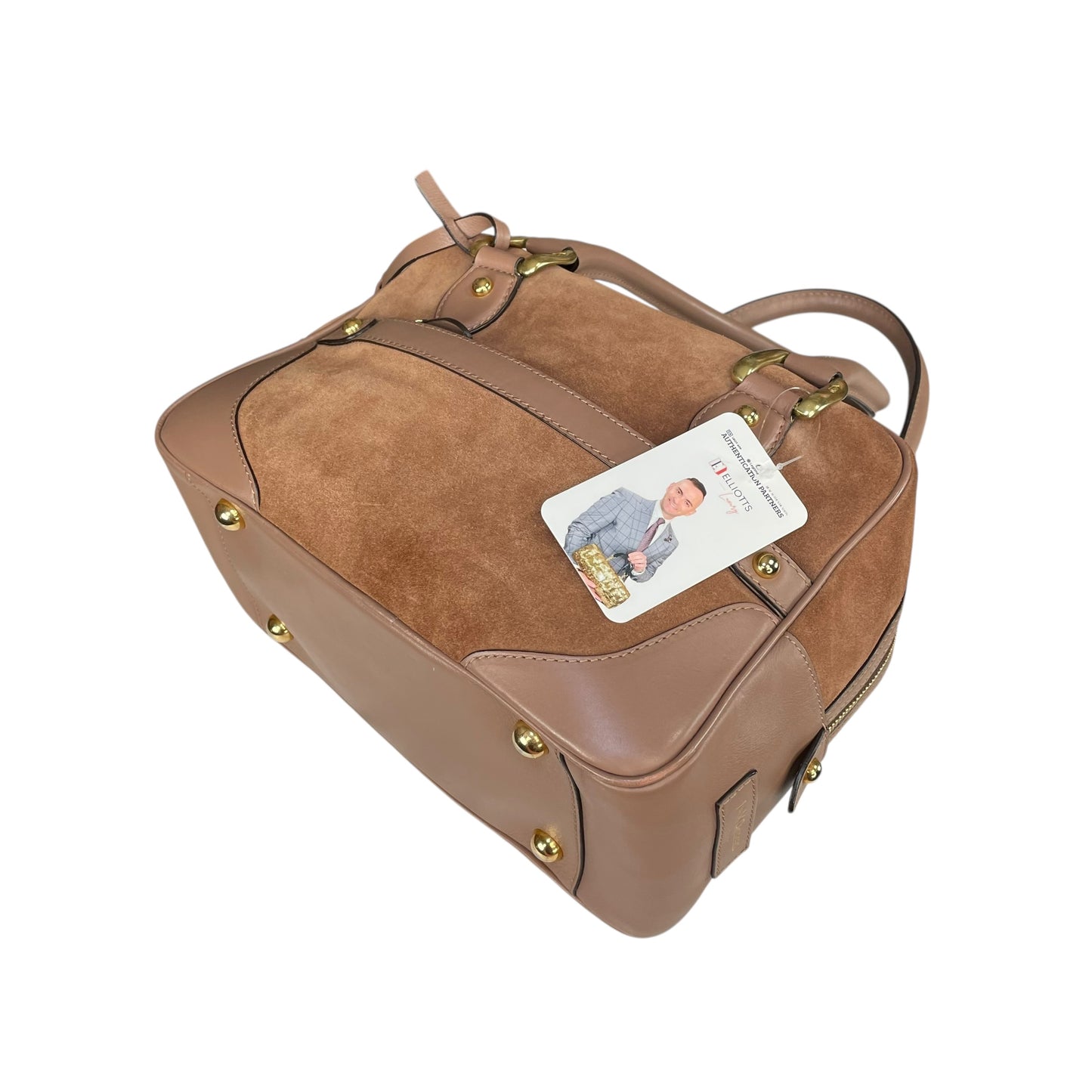 J&M Davidson Mia Equestrian Satchel Suede Leather Brown Lock Key Boston Bag