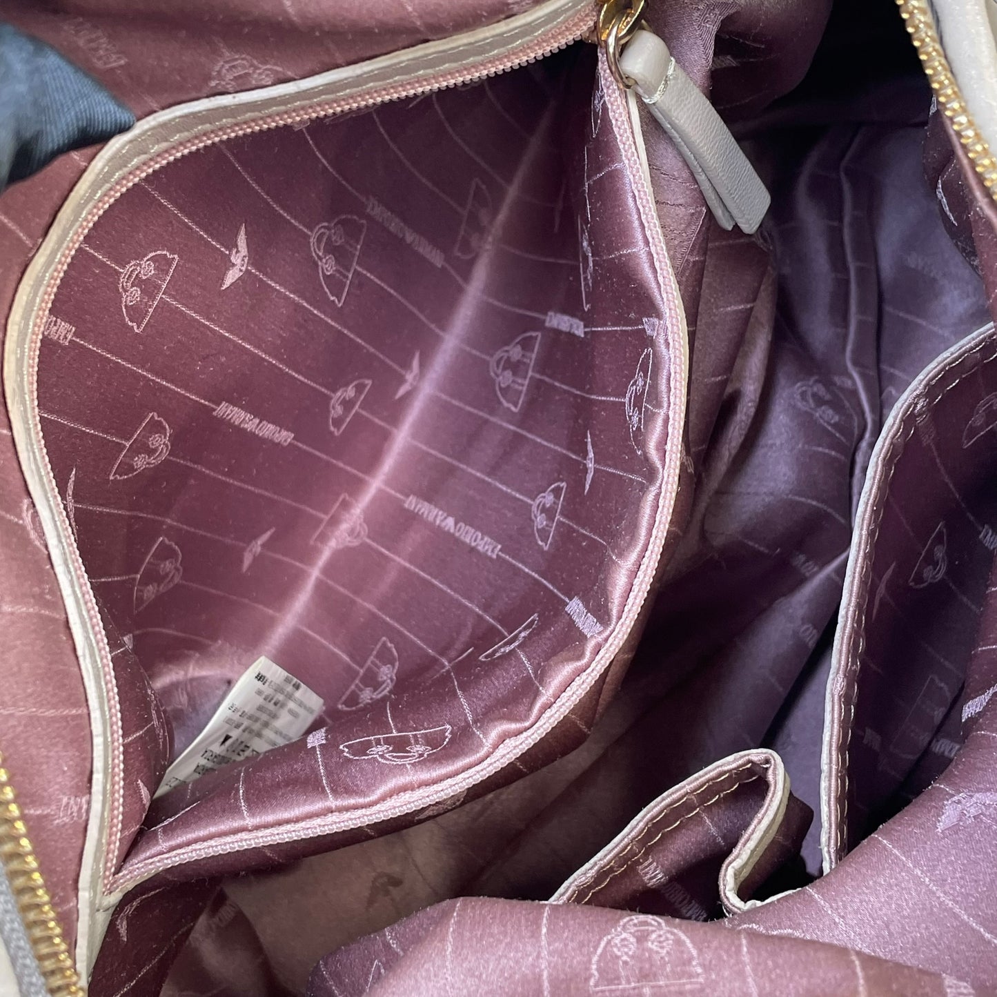 Emporio Armani Pleated GHW Leather Satchel Taupe Lock Key Crossbody Boston Bag