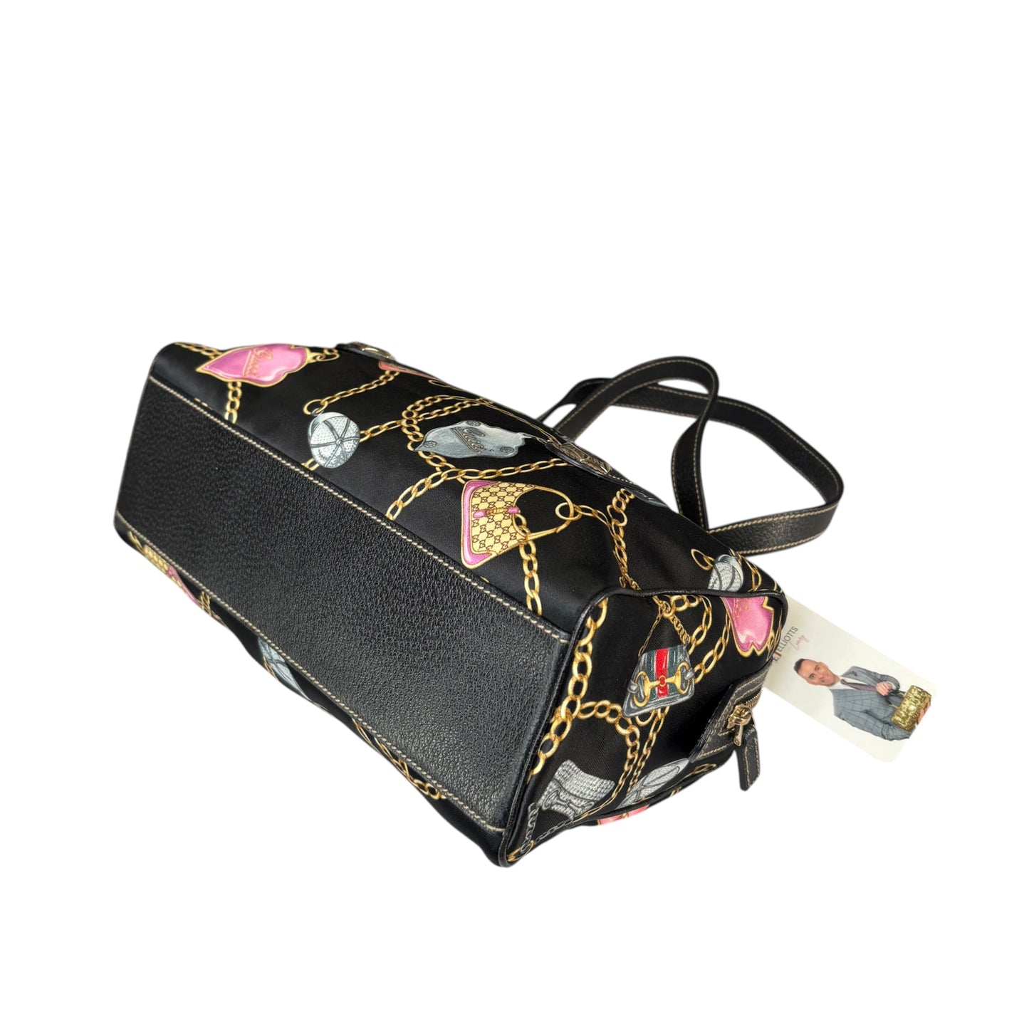 Gucci Black Satin Leather Boston Charm Motif Jackie / HorseBit Chain