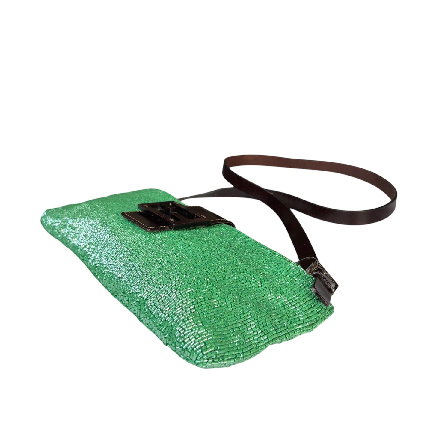 Fendi Y2K Slim Baguette Green Beaded Shoulder Purse