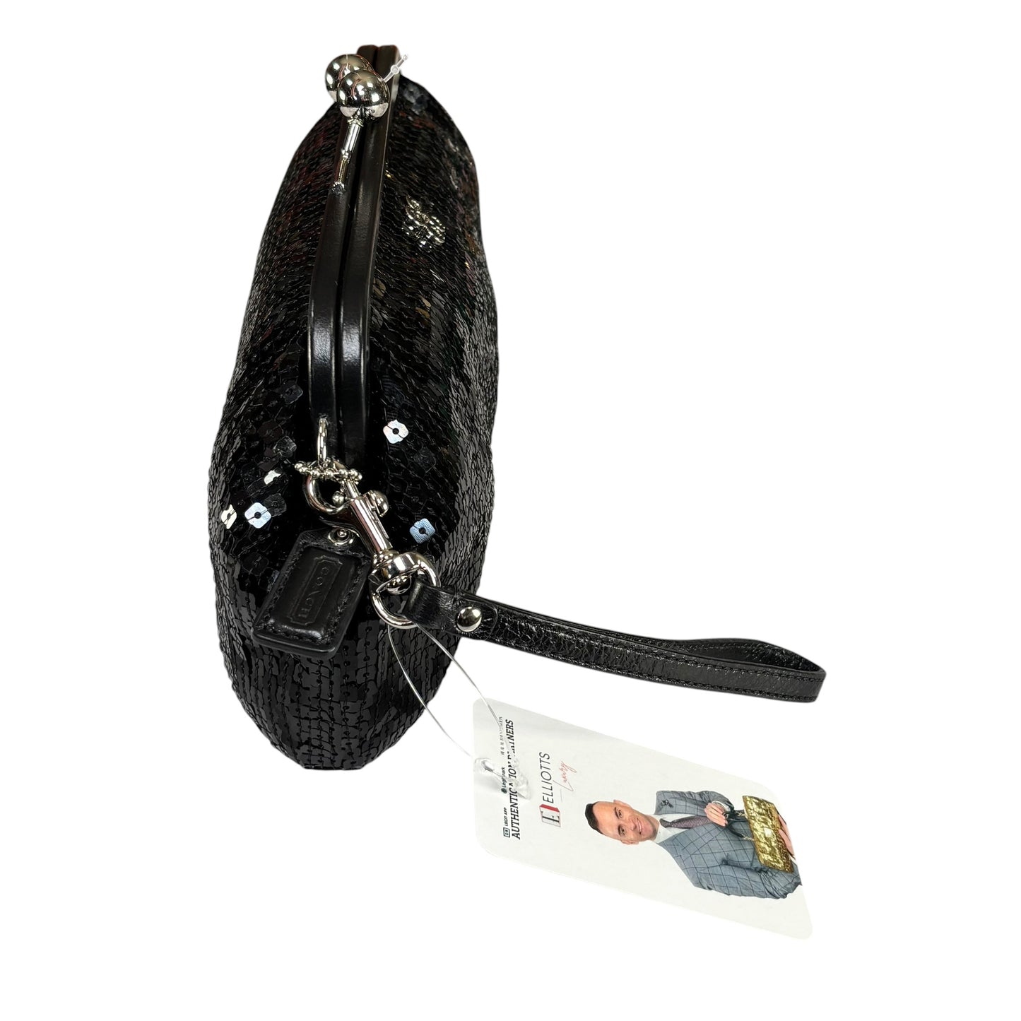 Coach Opti C Aubrey Sequin Black Leather  Kiss-Lock Closure Clutch