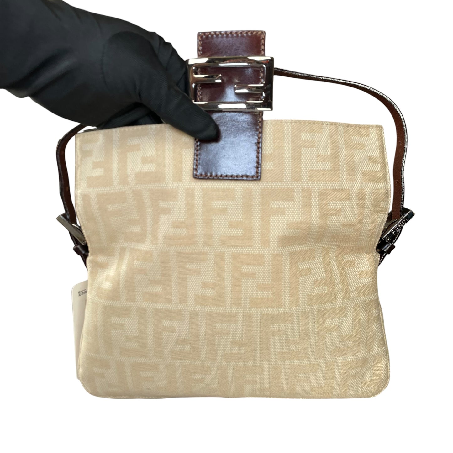 Fendi Baguette Y2K Zucca Monogram Cream Brown Fabric Leather Shoulder Purse
