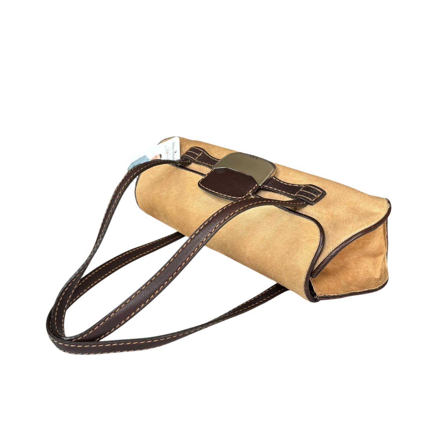 Tod’s Fawn Hair Calf Pony Brown Leather Baguette Shoulder Purse