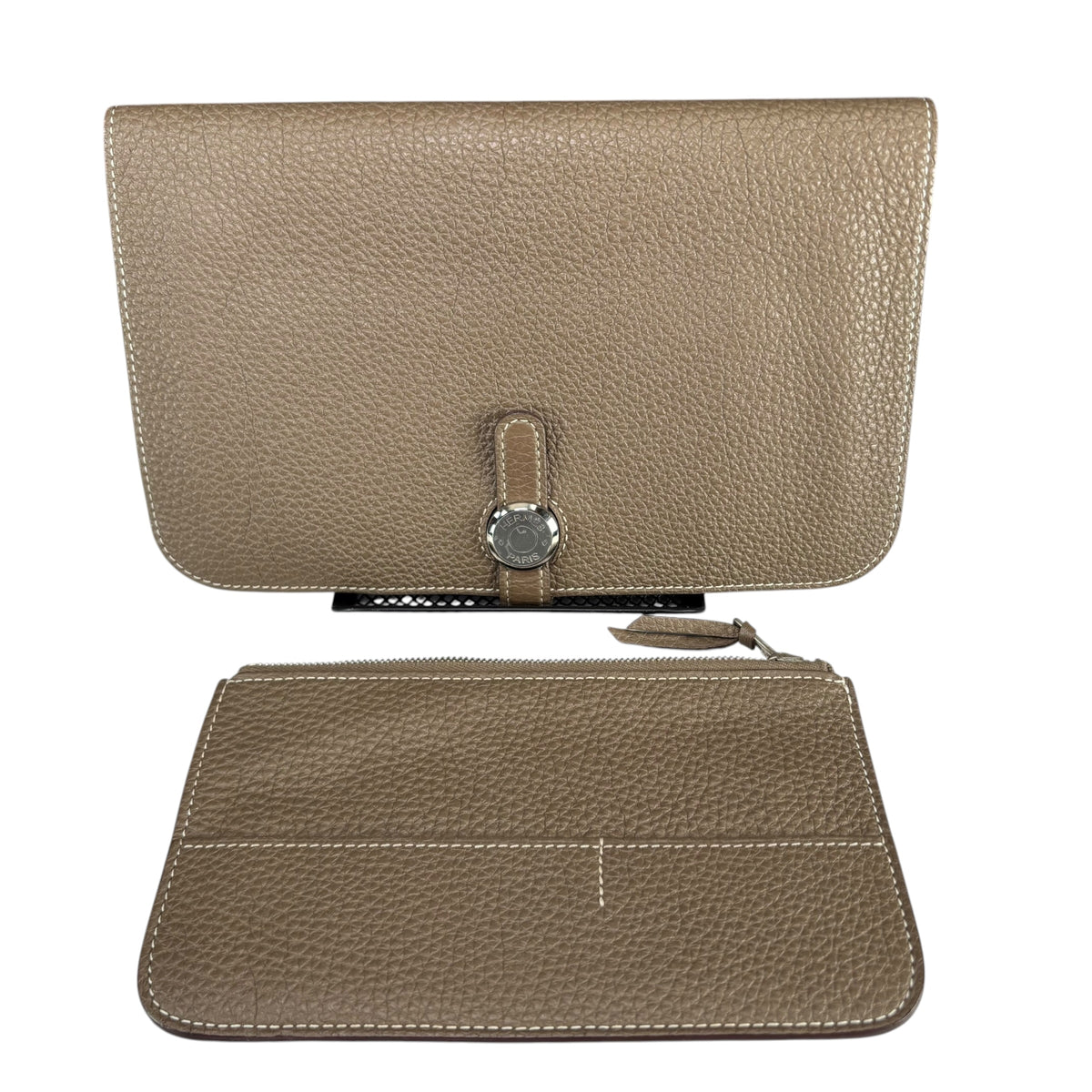 Hermes Étoupe Togo Leather Dogon GM Long Palladium Wallet Set