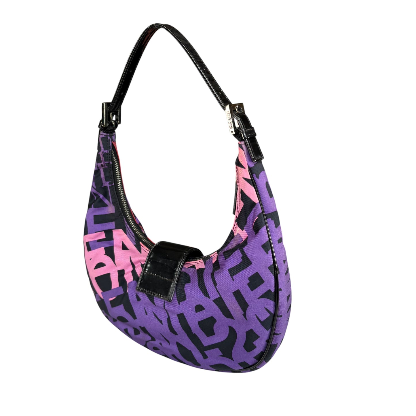 Fendi Y2K Baguette Crescent Graffiti Purple Pink Canvas Patent Leather Purse